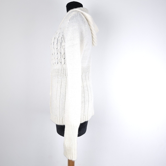 Express Cable Knit Cream Baby Doll Alpaca/wool Blend Hooded Sweater Size L - Picture 2 of 10